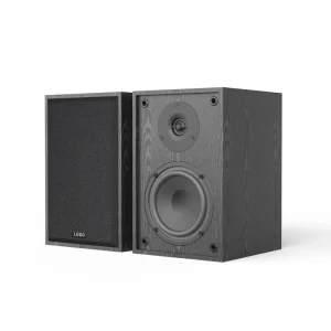 4-inch Bookshelf Speaker in Black Wood Cabinet with Protective Grille-1