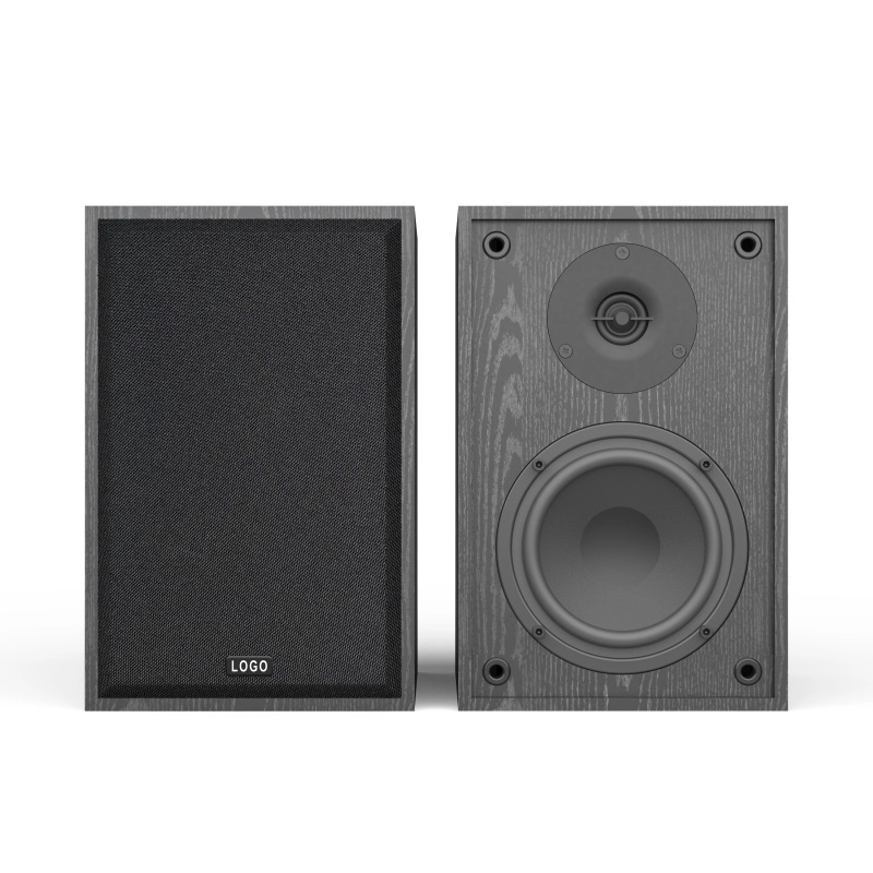 4-inch Bookshelf Speaker in Black Wood Cabinet with Protective Grille-3