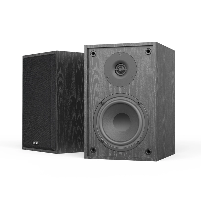 4-inch Bookshelf Speaker in Black Wood Cabinet with Protective Grille-6