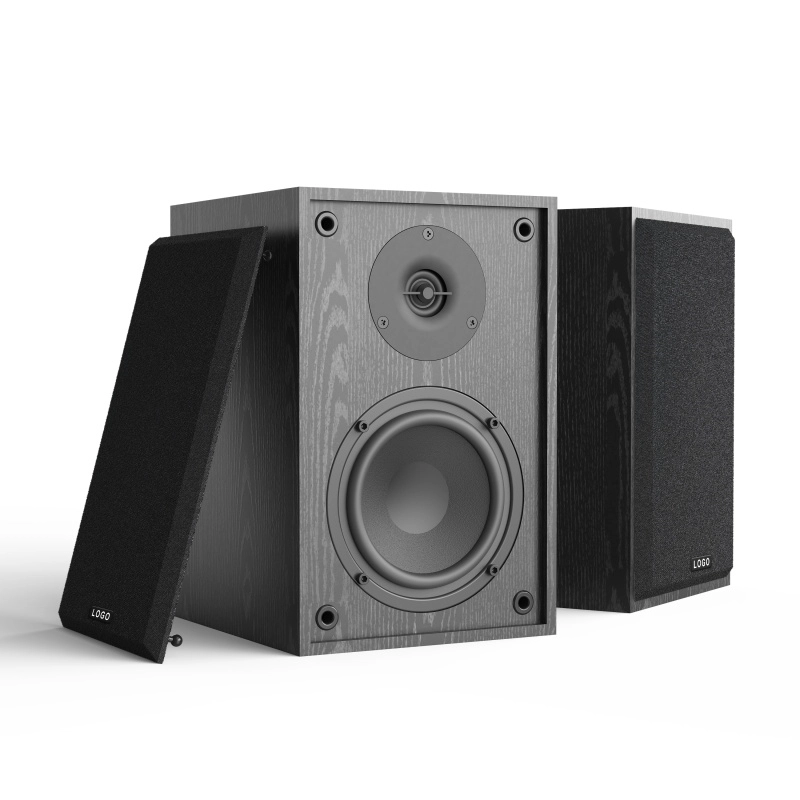 4-inch Bookshelf Speaker in Black Wood Cabinet with Protective Grille-7