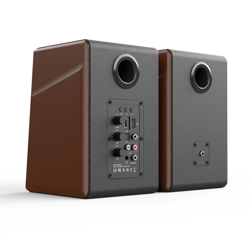 4-inch Bookshelf Speaker with Blue Exposed-Woofer Mounted on Plywood in a Black Enclosure-5