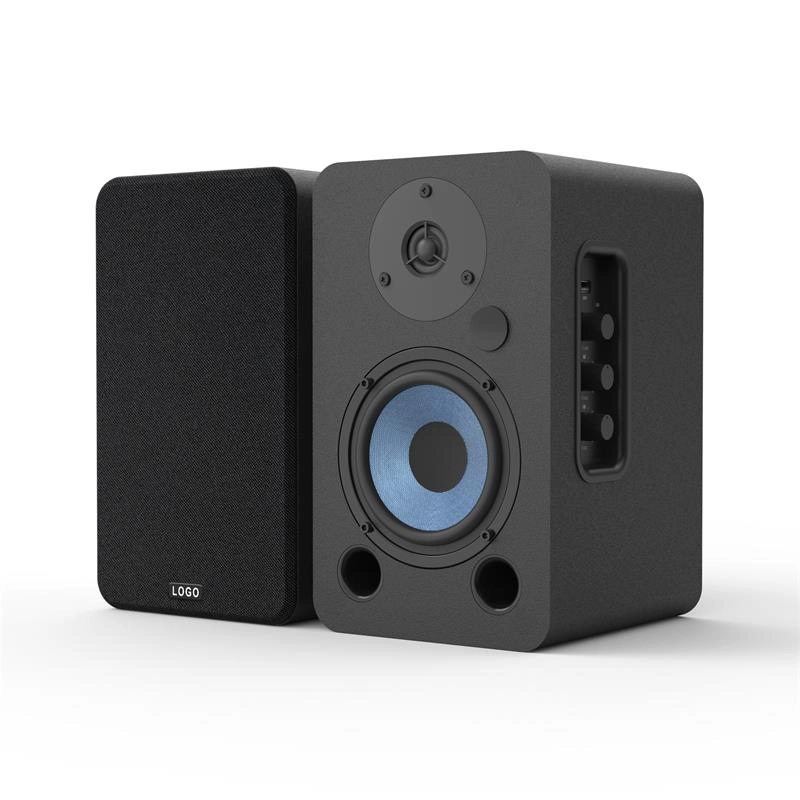 4-inch Bookshelf Speaker with Blue Woofer in Black Enclosure-2