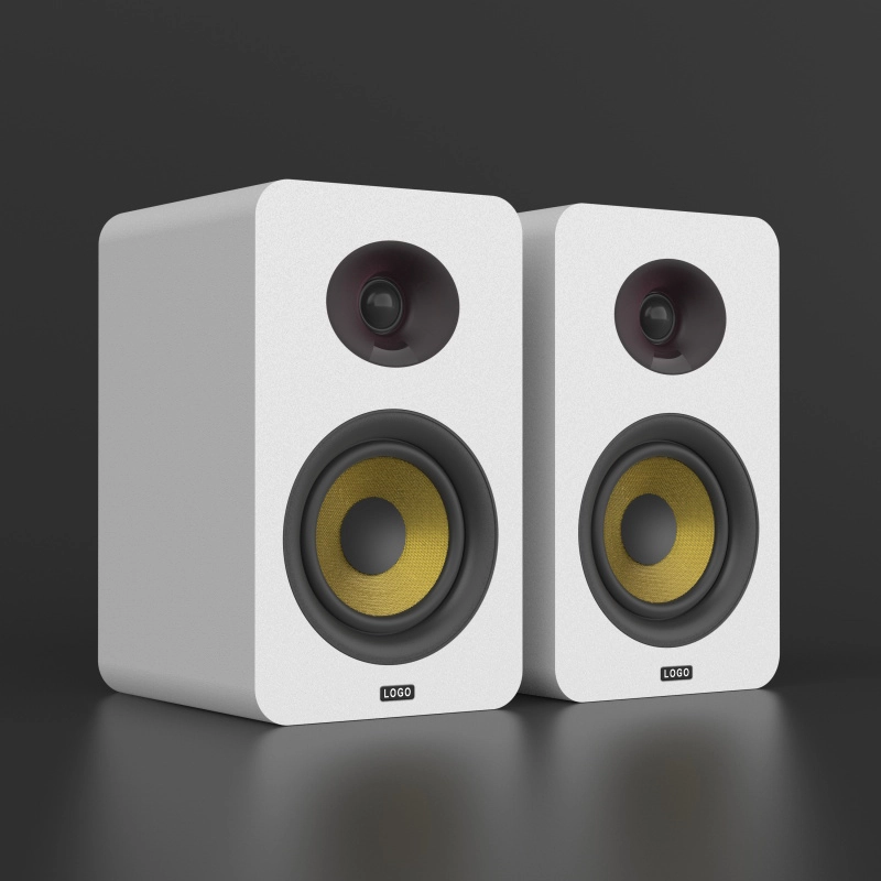 4-inch Bookshelf Speaker with Yellow Exposed Planar Woofer in White Enclosure-2