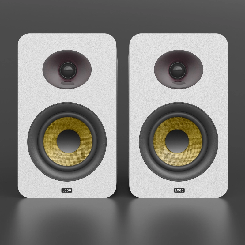 4-inch Bookshelf Speaker with Yellow Exposed Planar Woofer in White Enclosure-3