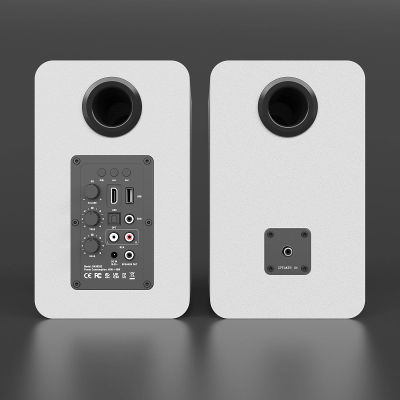 4-inch Bookshelf Speaker with Yellow Exposed Planar Woofer in White Enclosure-4