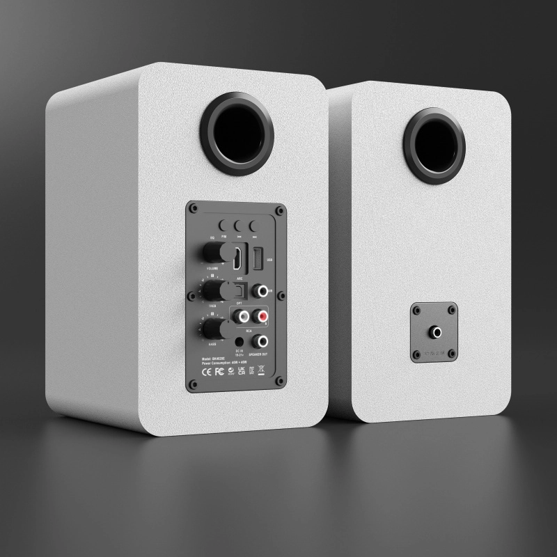 4-inch Bookshelf Speaker with Yellow Exposed Planar Woofer in White Enclosure-5