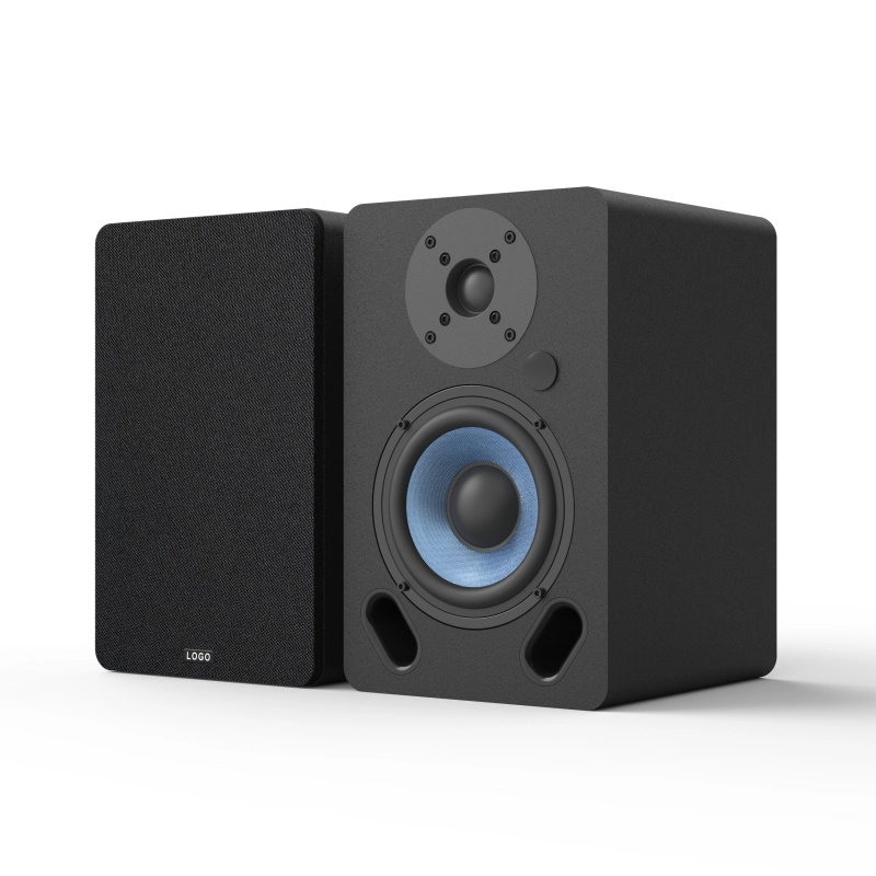 5-inch Bookshelf Speaker with Blue Woofer in a Black Enclosure-2